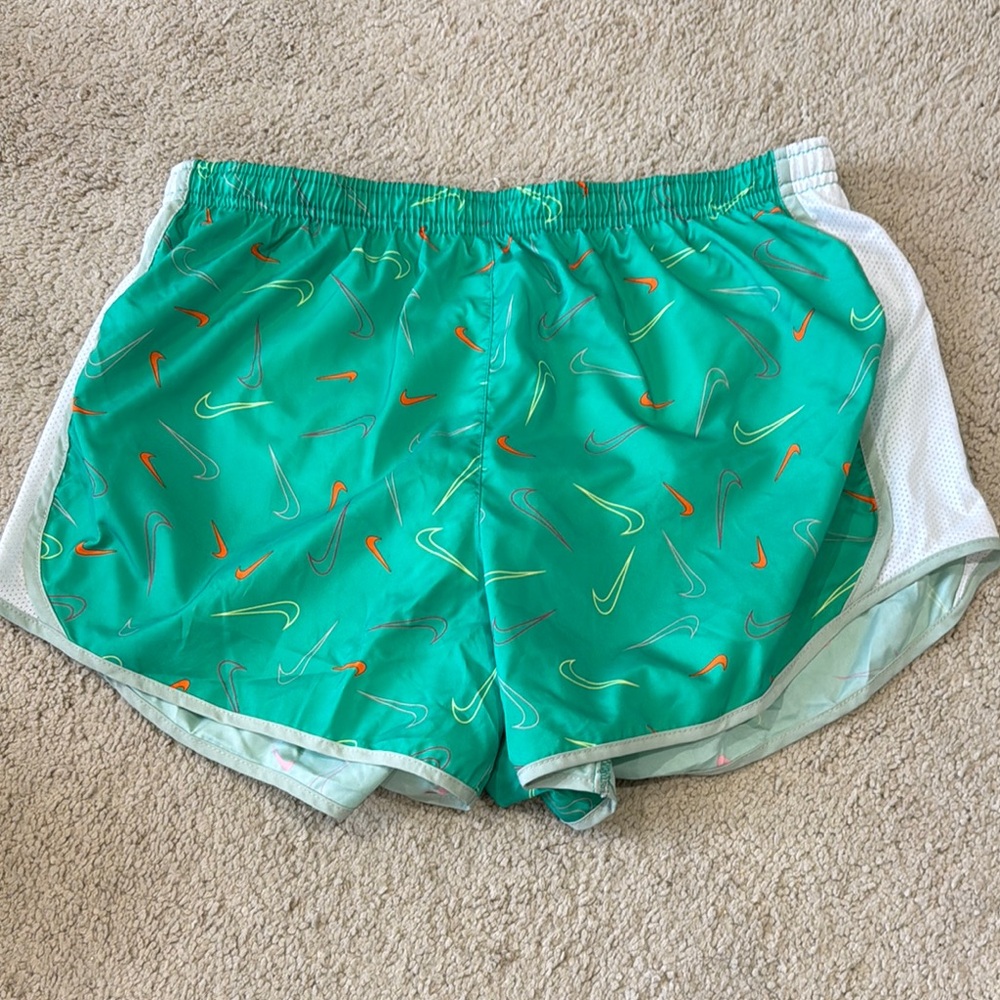 Nike Green and Orange Athletic Shorts with Elastic Waistband